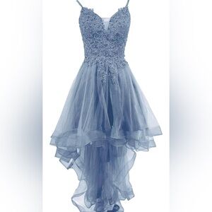 Girls Blue Lace & Tulle High-Low Dress